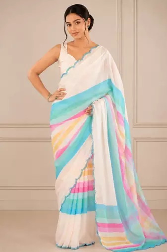 premium heavy chinon silk blend mirror work saree