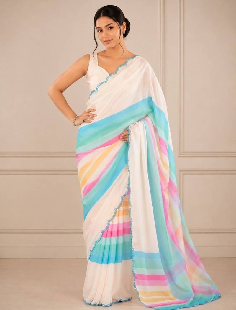 premium heavy chinon silk blend mirror work saree