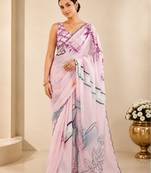 printed chinon silk blend mirror lace saree