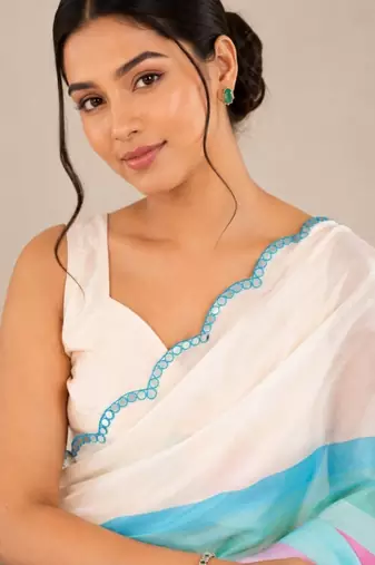 premium heavy chinon silk blend mirror work saree