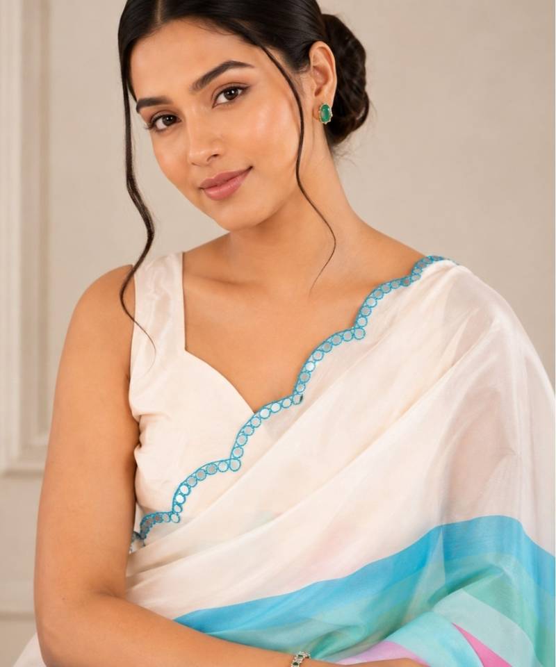 premium heavy chinon silk blend mirror work saree