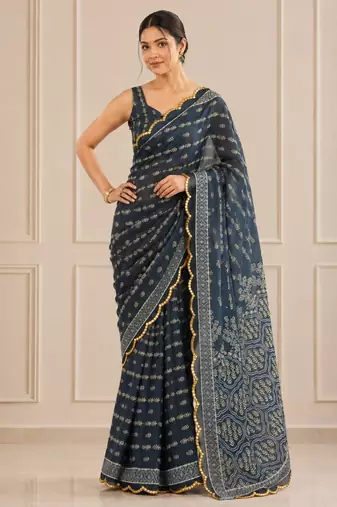 premium heavy chinon silk blend mirror work saree
