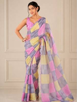 premium heavy chinon silk blend mirror work saree 1