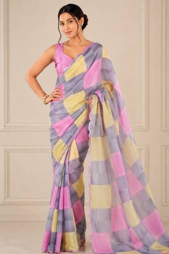 pink heavy silk blend mirror work saree