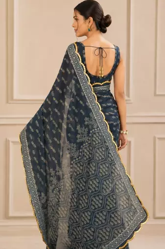 premium heavy chinon silk blend mirror work saree