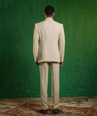 Soft ivory embroidered imported suiting jodhpuri jacket set 4