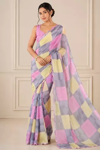premium heavy chinon silk blend mirror work saree