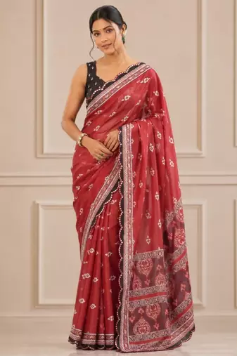 premium heavy chinon silk blend mirror work saree