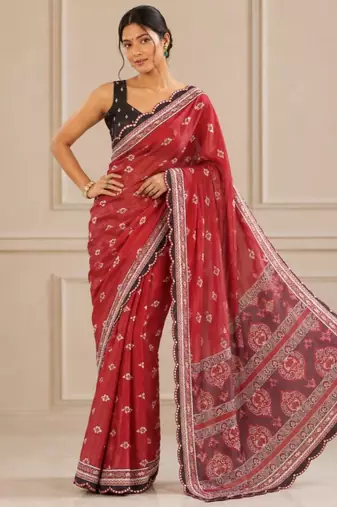 premium heavy chinon silk blend mirror work saree