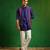 Deep royal blue embroidered slub silk kurta jacket set