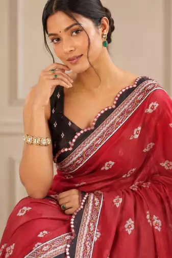 premium heavy chinon silk blend mirror work saree