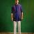 Deep royal blue embroidered slub silk kurta jacket set