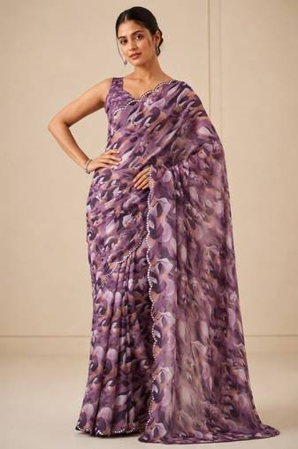 premium heavy chinon silk blend mirror work saree