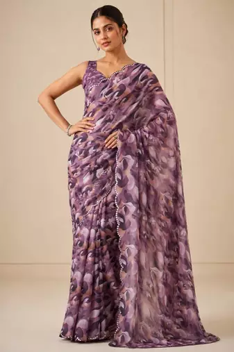 premium heavy chinon silk blend mirror work saree