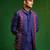 Deep royal blue embroidered slub silk kurta jacket set
