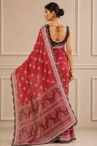 premium heavy chinon silk blend mirror work saree