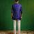 Deep royal blue embroidered slub silk kurta jacket set