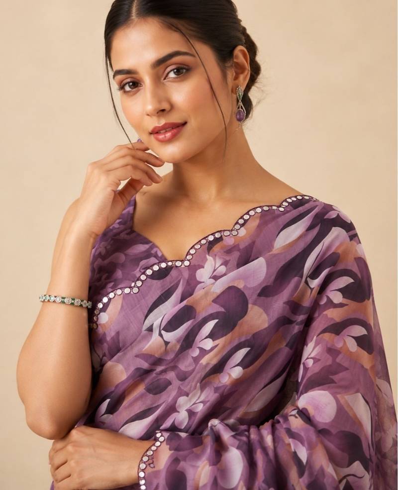 premium heavy chinon silk blend mirror work saree