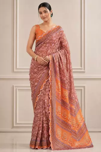 premium heavy chinon silk blend mirror work saree