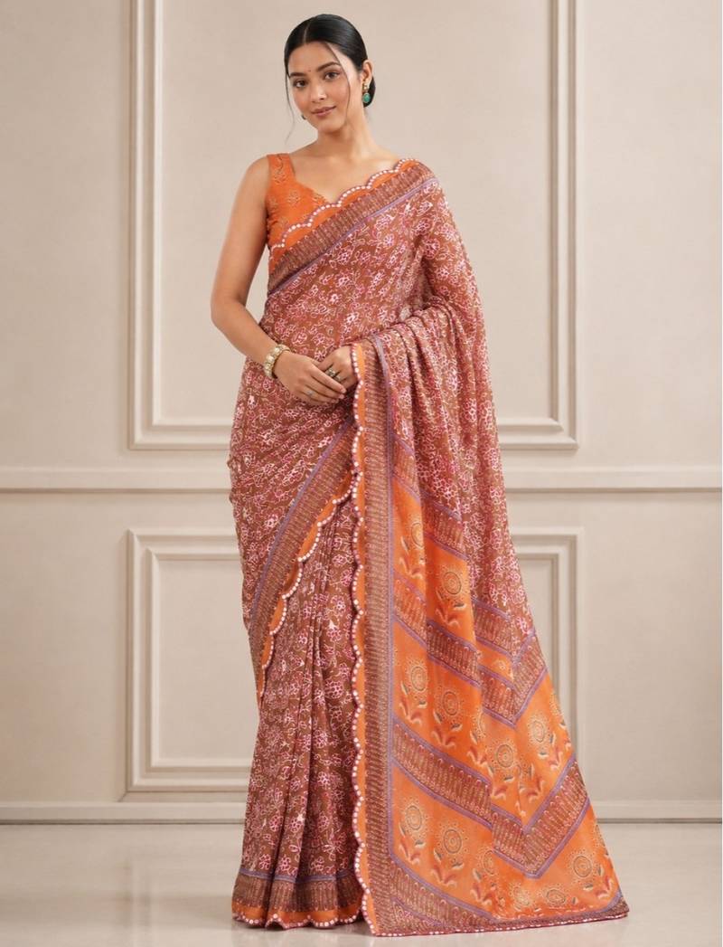premium heavy chinon silk blend mirror work saree