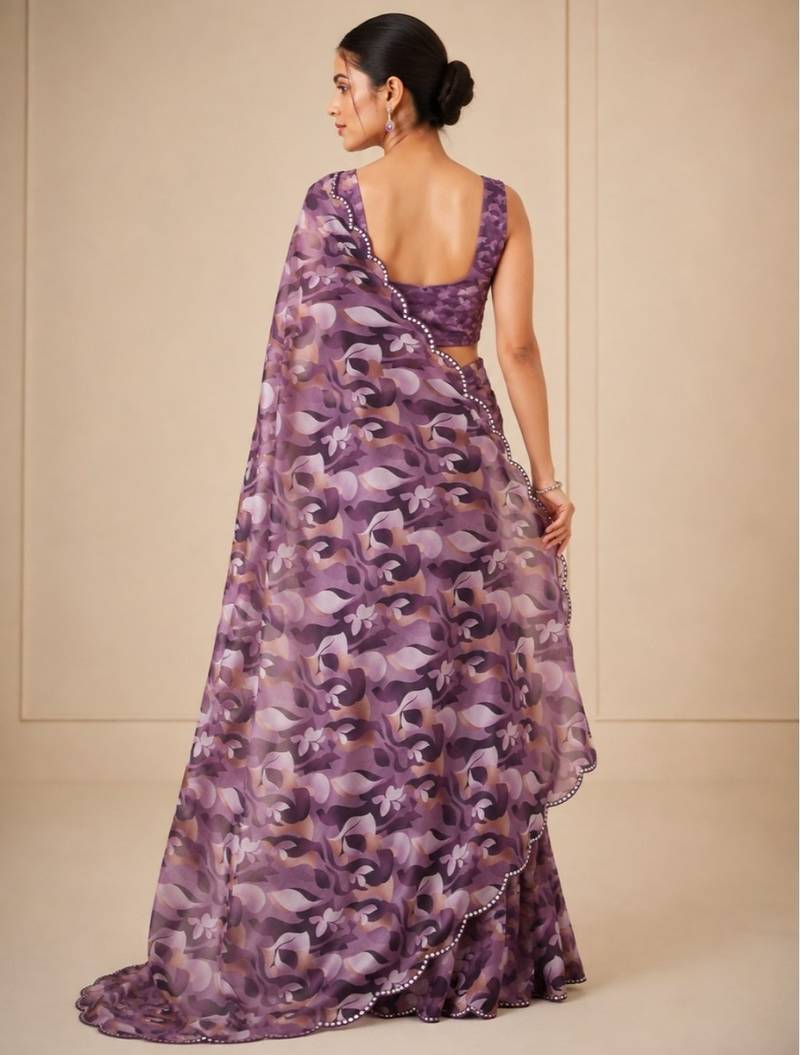 premium heavy chinon silk blend mirror work saree