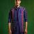 Deep royal blue embroidered slub silk kurta jacket set