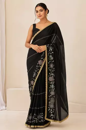 Heavy star georgette beads & lace work saree