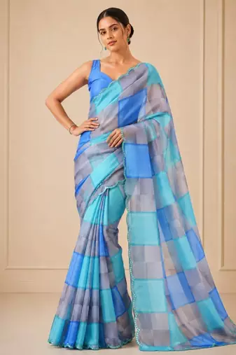 premium heavy chinon silk blend mirror work saree