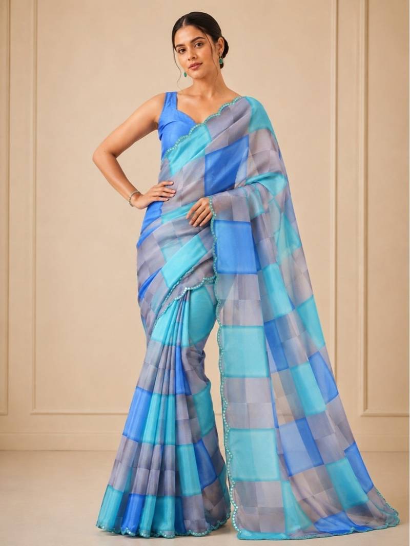 premium heavy chinon silk blend mirror work saree