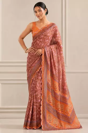premium heavy chinon silk blend mirror work saree