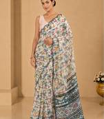 printed chinon silk blend mirror lace saree