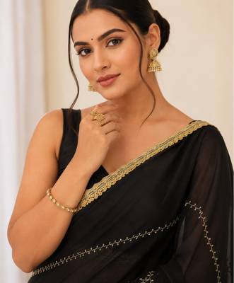 Heavy star georgette beads & lace work saree 3