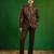 Deep chocolate brown embroidered cotton linen jodhpuri jacket set