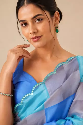 premium heavy chinon silk blend mirror work saree