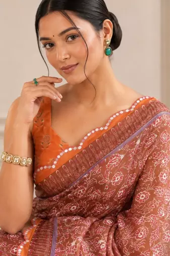 premium heavy chinon silk blend mirror work saree