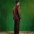 Deep chocolate brown embroidered cotton linen jodhpuri jacket set