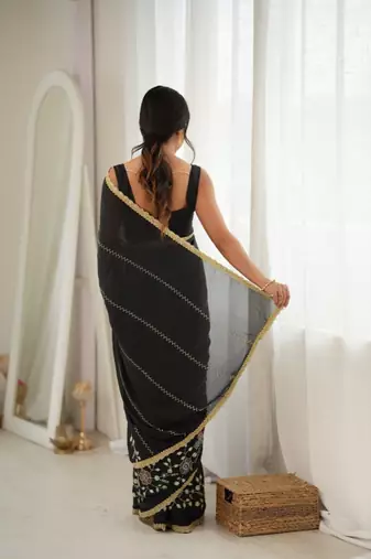 Heavy star georgette beads & lace work saree