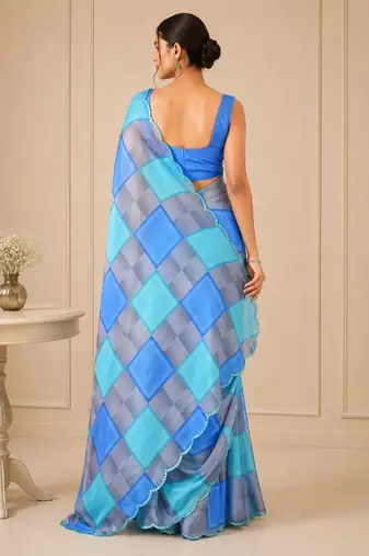 premium heavy chinon silk blend mirror work saree