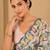 printed chinon silk blend mirror lace saree
