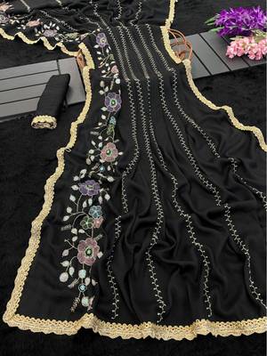 Heavy star georgette beads & lace work saree 5