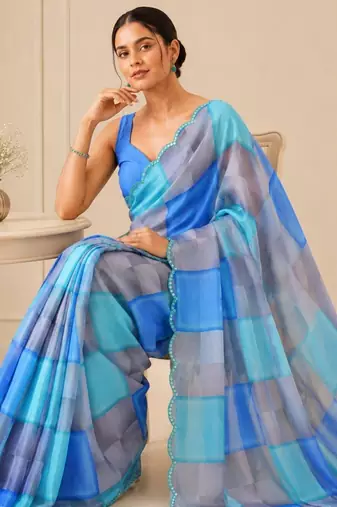 premium heavy chinon silk blend mirror work saree