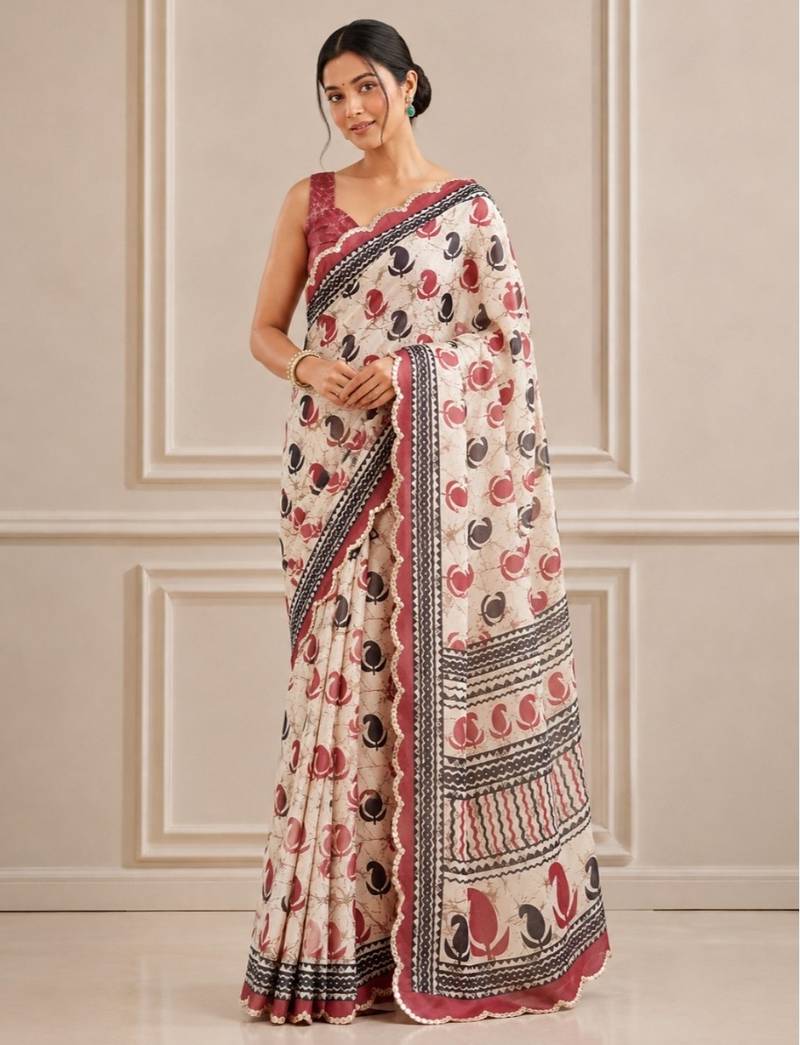 premium heavy chinon silk blend mirror work saree