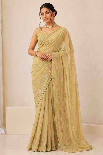 Heavy star georgette beads & lace work saree
