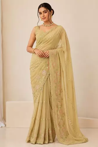 Heavy star georgette beads & lace work saree