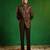 Deep chocolate brown embroidered cotton linen jodhpuri jacket set