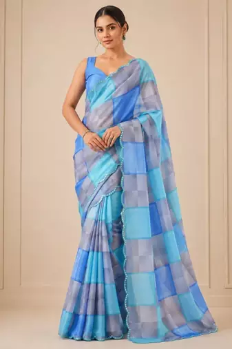 premium heavy chinon silk blend mirror work saree