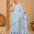 printed chinon silk blend mirror lace saree