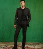 Black woven cotton linen jacket set