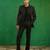 Black woven cotton linen jacket set