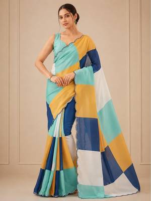premium heavy chinon silk blend mirror work saree 1